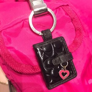 Vintage Coach Patent Leather Picture Locket Bag Charm Keychain with Heart Charm